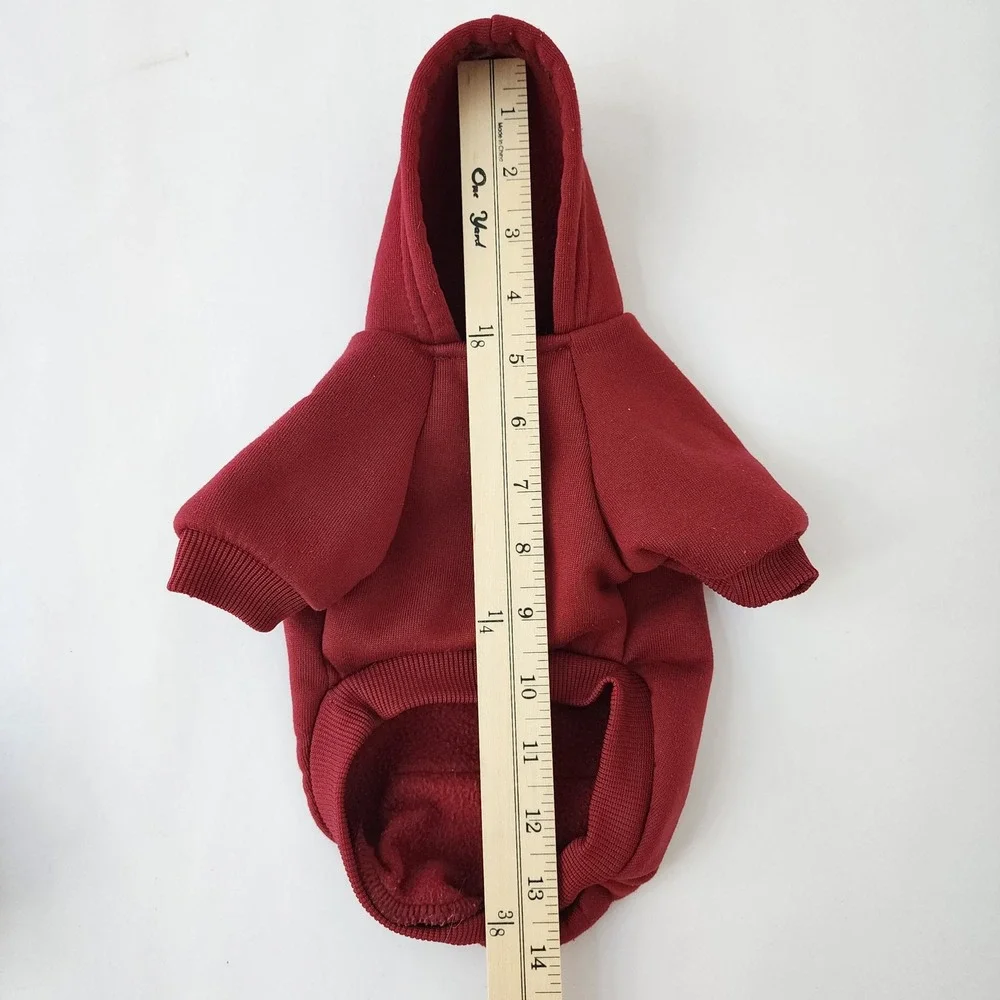 Yikeyo Pet Clothing‎ Set XS Burgundy Hoodie and Plaid Faux Fur Trim Dress Vest